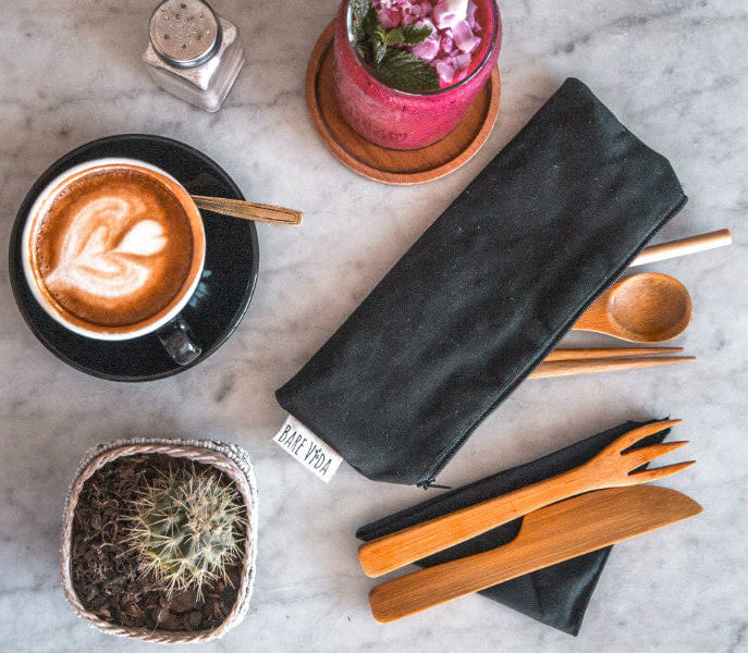 eco-friendly brand bamboo cutler with coffee