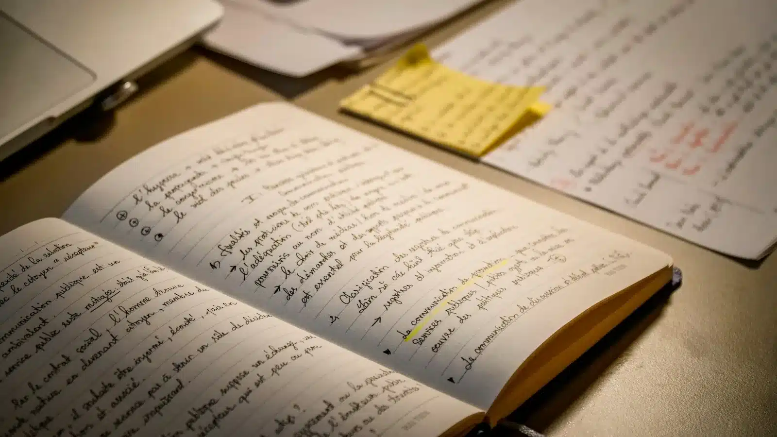 An open notebook filled with handwritten text, the kind of unpolished writing that teaches AI your real voice